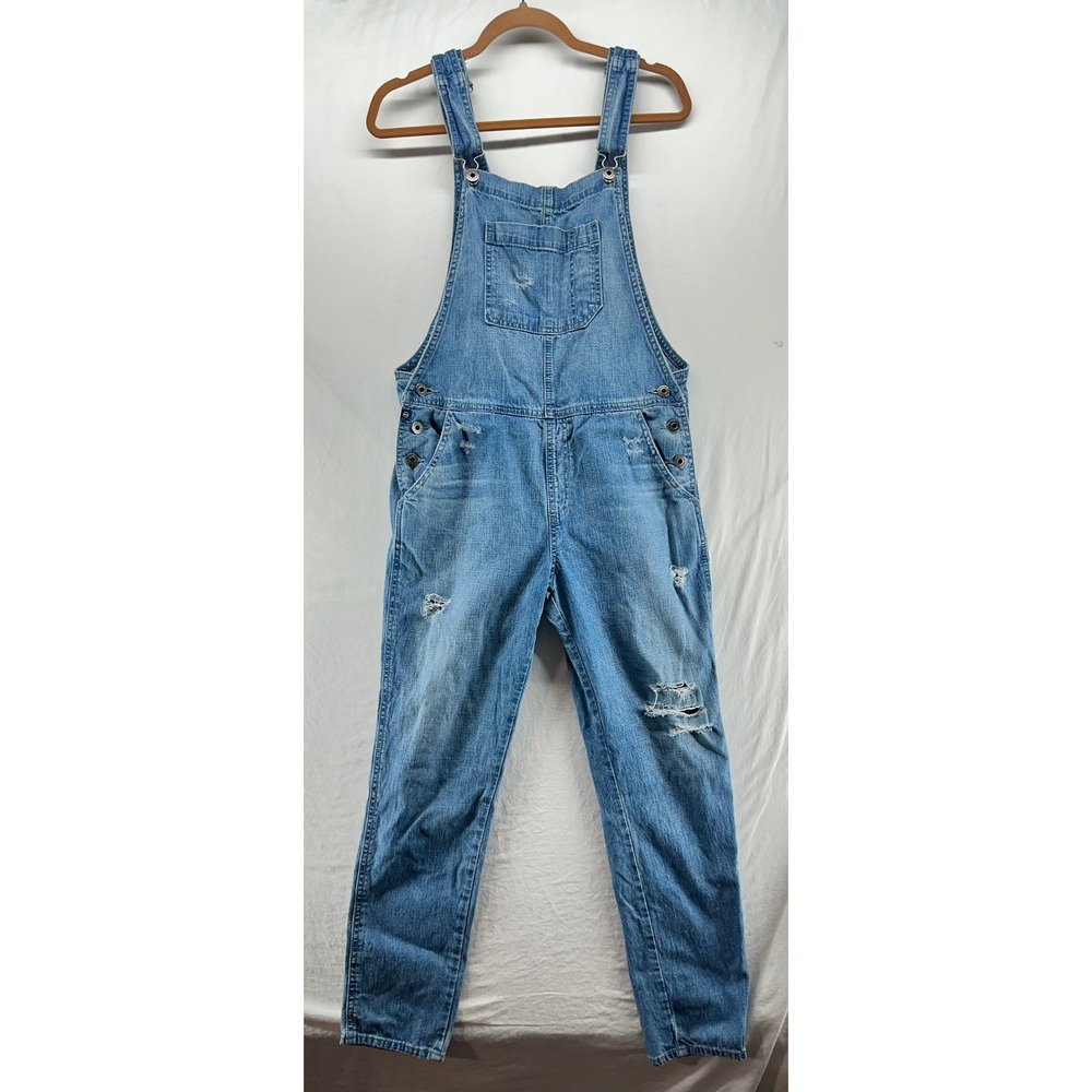 AG Adriano Goldschmied Distressed Denim Overalls Light Wash Size 27